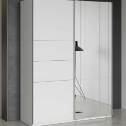 Kleiderschrank Faust - 148x60x203cm - mit Spiegel - 2 Türen - weiß