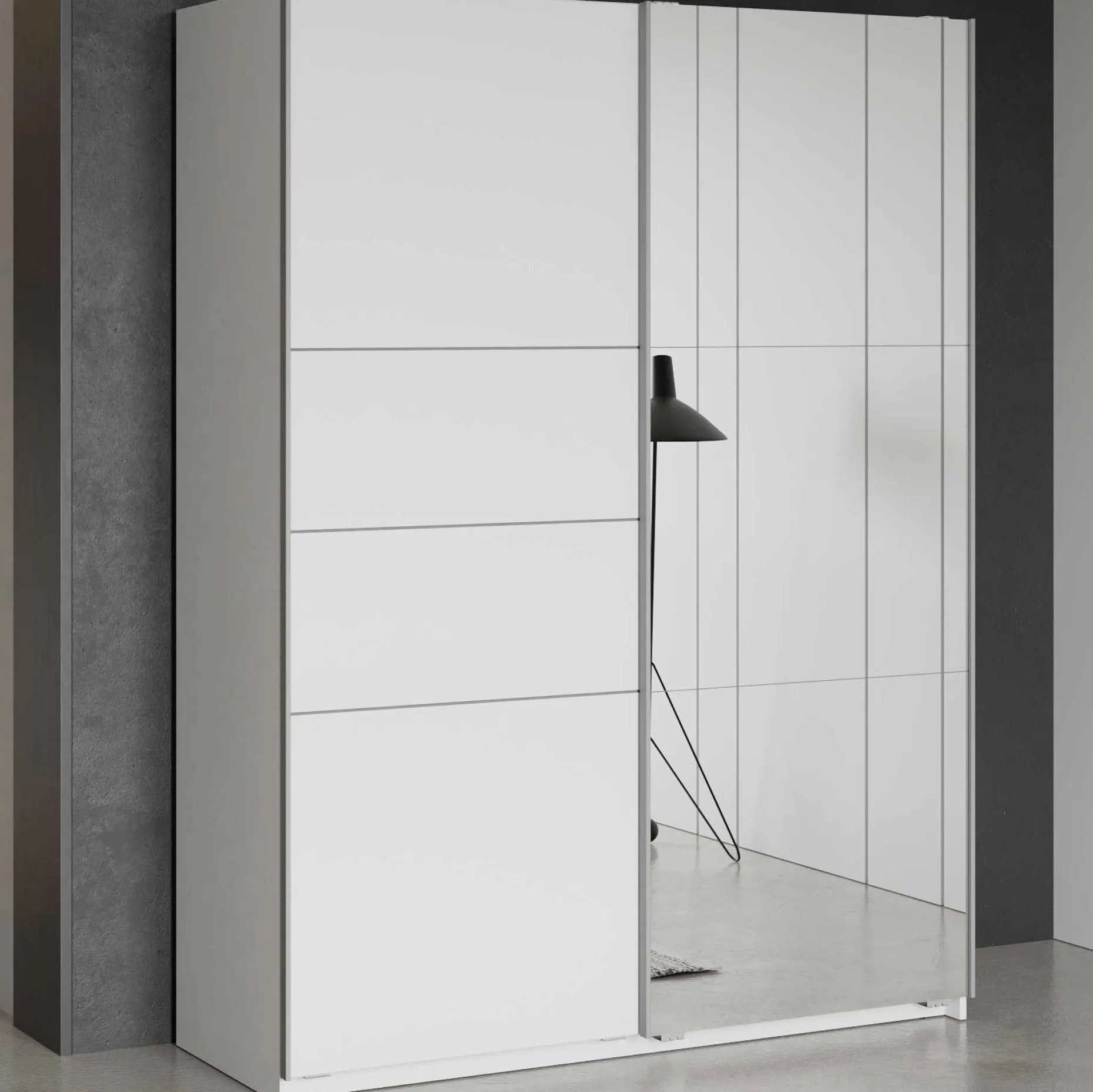 Kleiderschrank Faust - 148x60x203cm - mit Spiegel - 2 Türen - weiß
