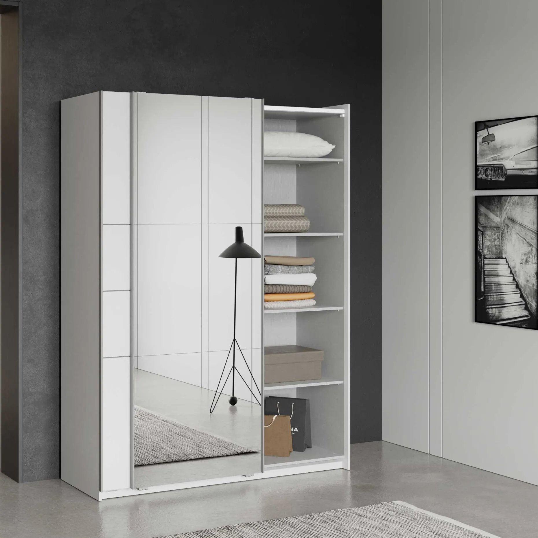 Kleiderschrank Faust - 148x60x203cm - mit Spiegel - 2 Türen - weiß