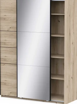Kleiderschrank Faust - 148x60x203cm - mit Spiegel - 2 Türen - Eichendekor