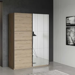 Kleiderschrank Faust - 148x60x203cm - mit Spiegel - 2 Türen - Eichendekor