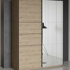 Kleiderschrank Faust - 148x60x203cm - mit Spiegel - 2 Türen - Eichendekor