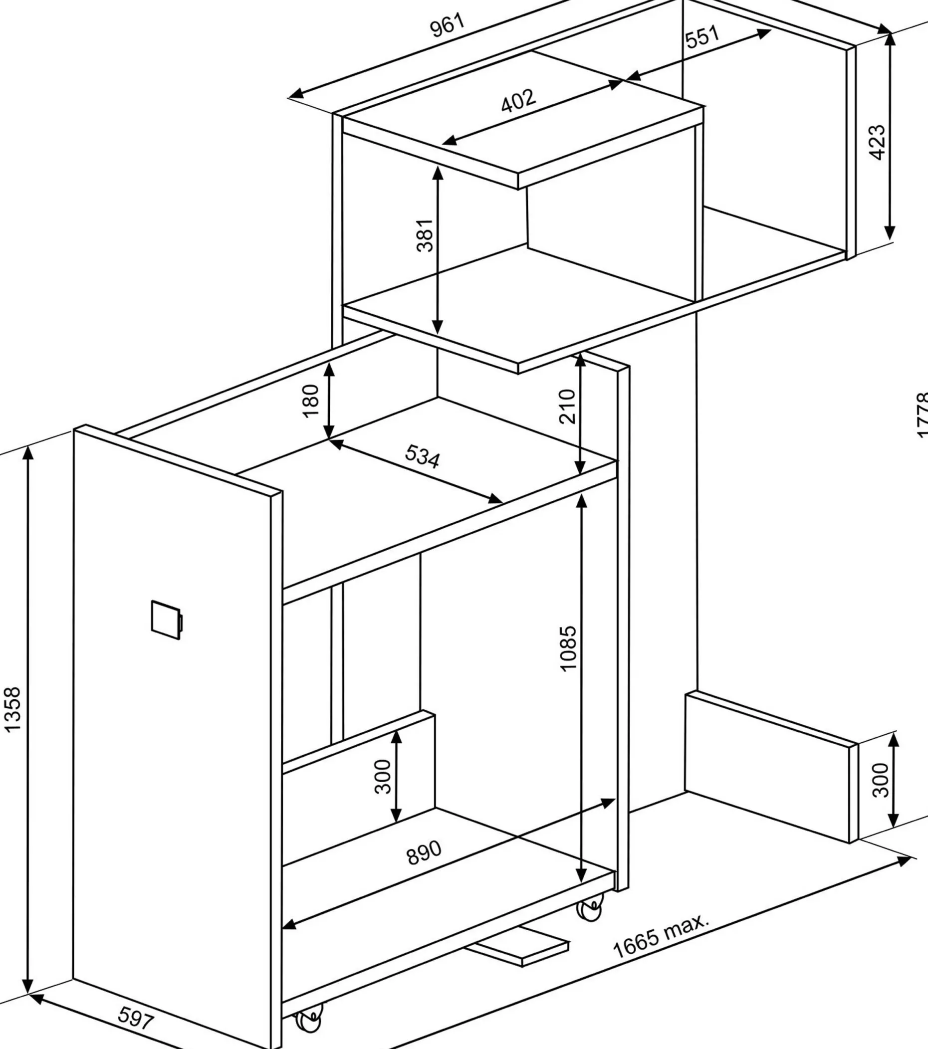 Kleiderschrank für Hochbett Jet - weiß