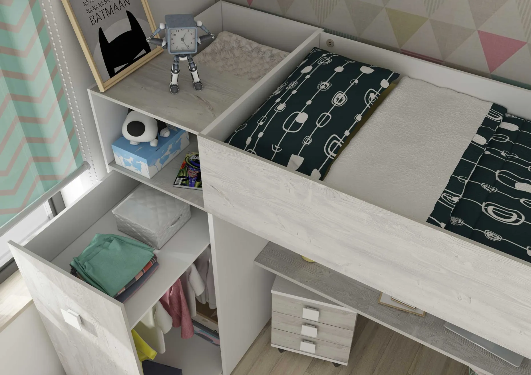 Kleiderschrank für Hochbett Jet - weiß