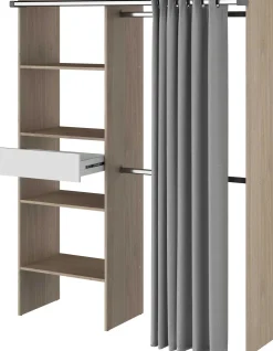 Kleiderschrank Gary mit Vorhang 1 Schublade - grau/eiche