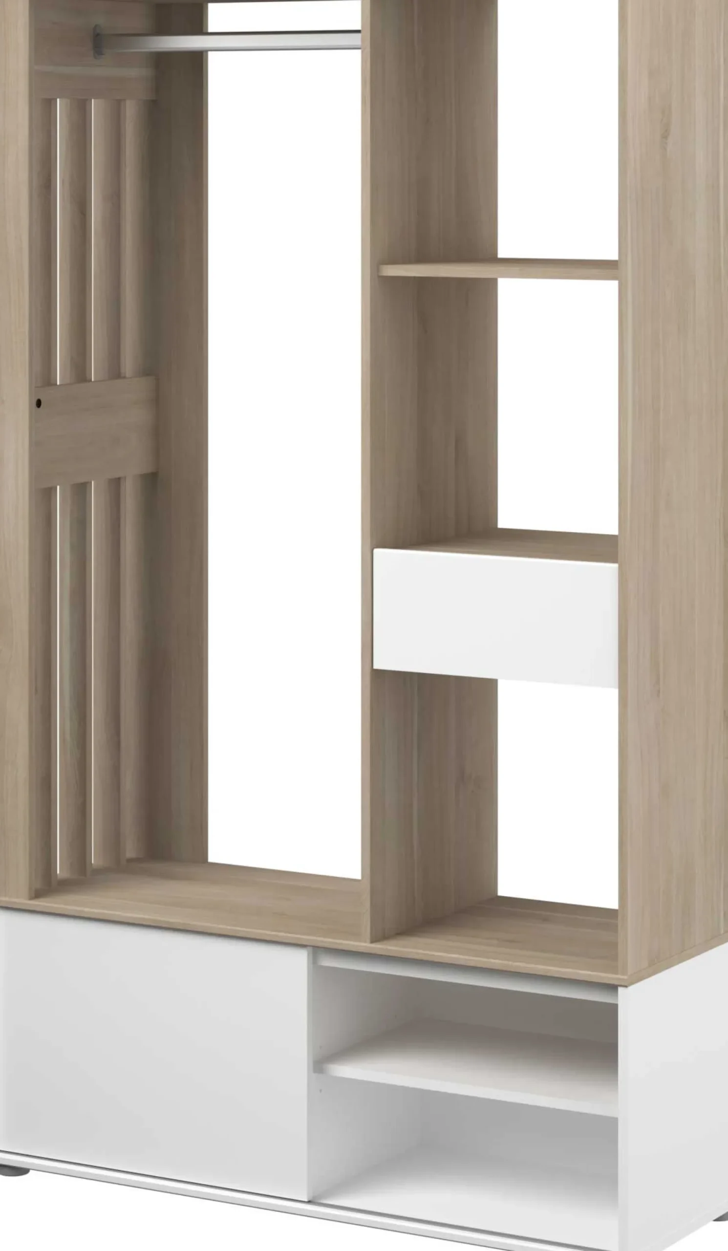 Kleiderschrank Ghislain 1 Tür und 1 Schublade - Japanische Eiche/Weiß