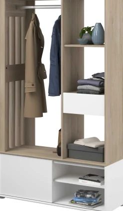 Kleiderschrank Ghislain 1 Tür und 1 Schublade - Japanische Eiche/Weiß