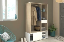 Kleiderschrank Ghislain 1 Tür und 1 Schublade - Japanische Eiche/Weiß