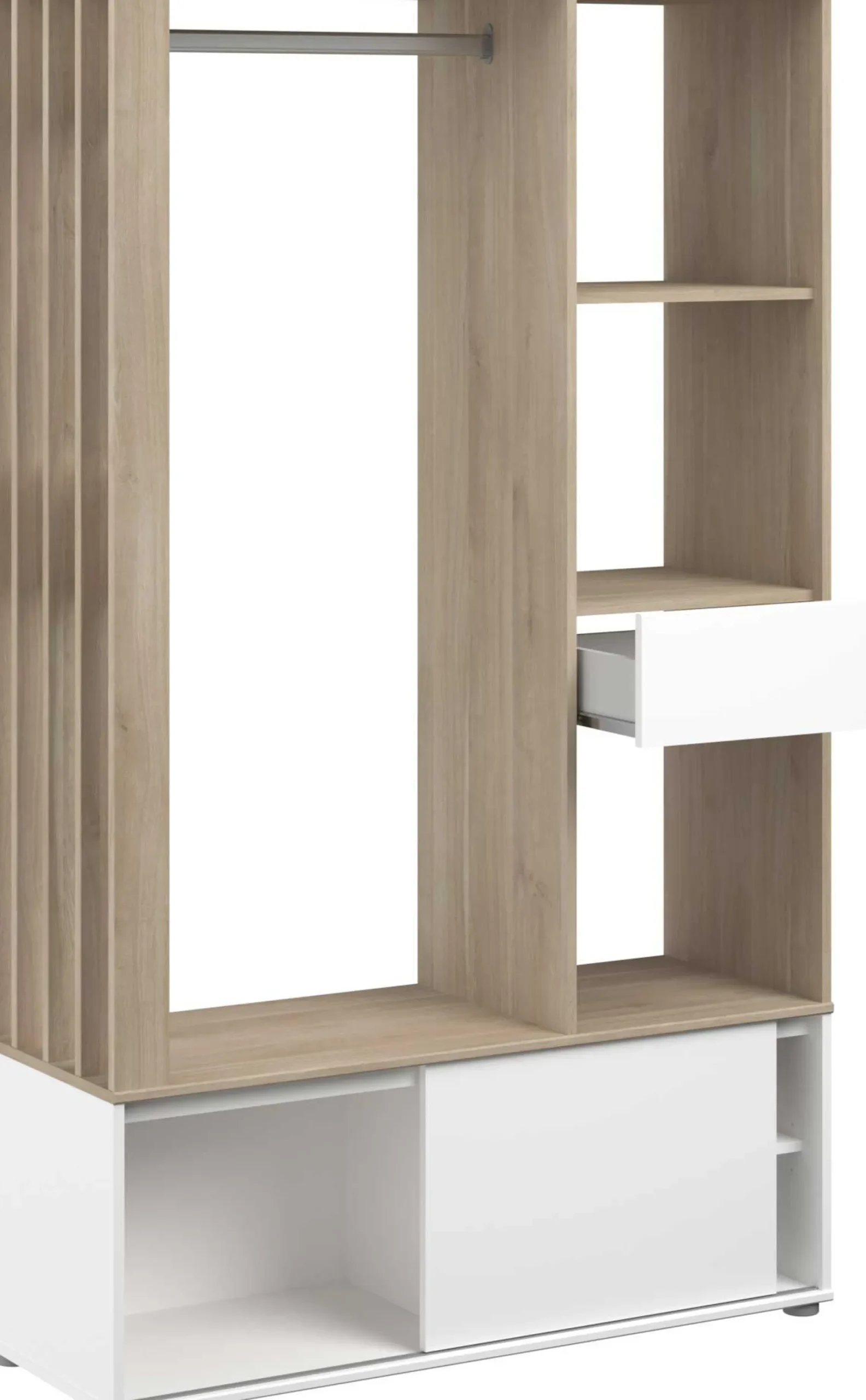 Kleiderschrank Ghislain 1 Tür und 1 Schublade - Japanische Eiche/Weiß