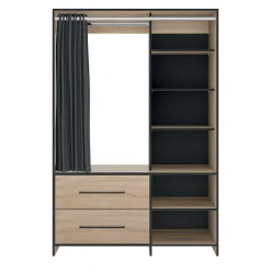 Kleiderschrank Jungo 122cm 2 Schubladen - Eiche/schwarz