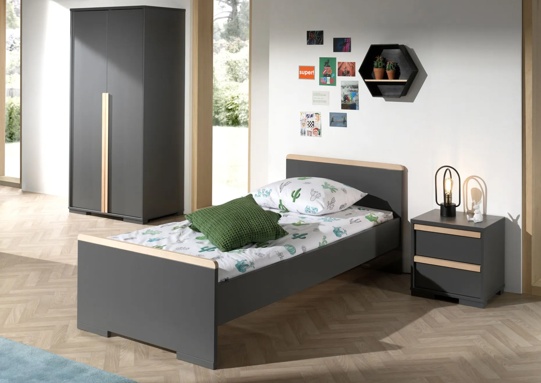 Kleiderschrank London 98cm mit 2 Türen - anthrazit