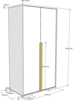 Kleiderschrank London 98cm mit 2 Türen - anthrazit