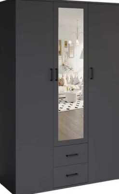 Kleiderschrank Marc mit Spiegel - 3 Türen und 2 Schubladen - dunkelgrau