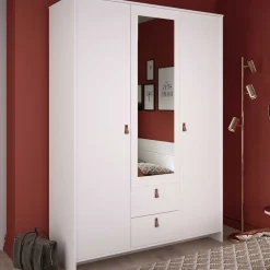 Kleiderschrank Minty 137cm, 3 Türen und 2 Schubladen - weiß