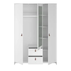 Kleiderschrank Minty 137cm, 3 Türen und 2 Schubladen - weiß