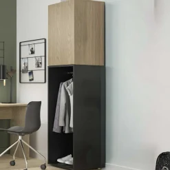 Kleiderschrank Nael - 50x60x200cm - 1 Tür und 1 Kleiderstange - Eiche Dekor/schwarz