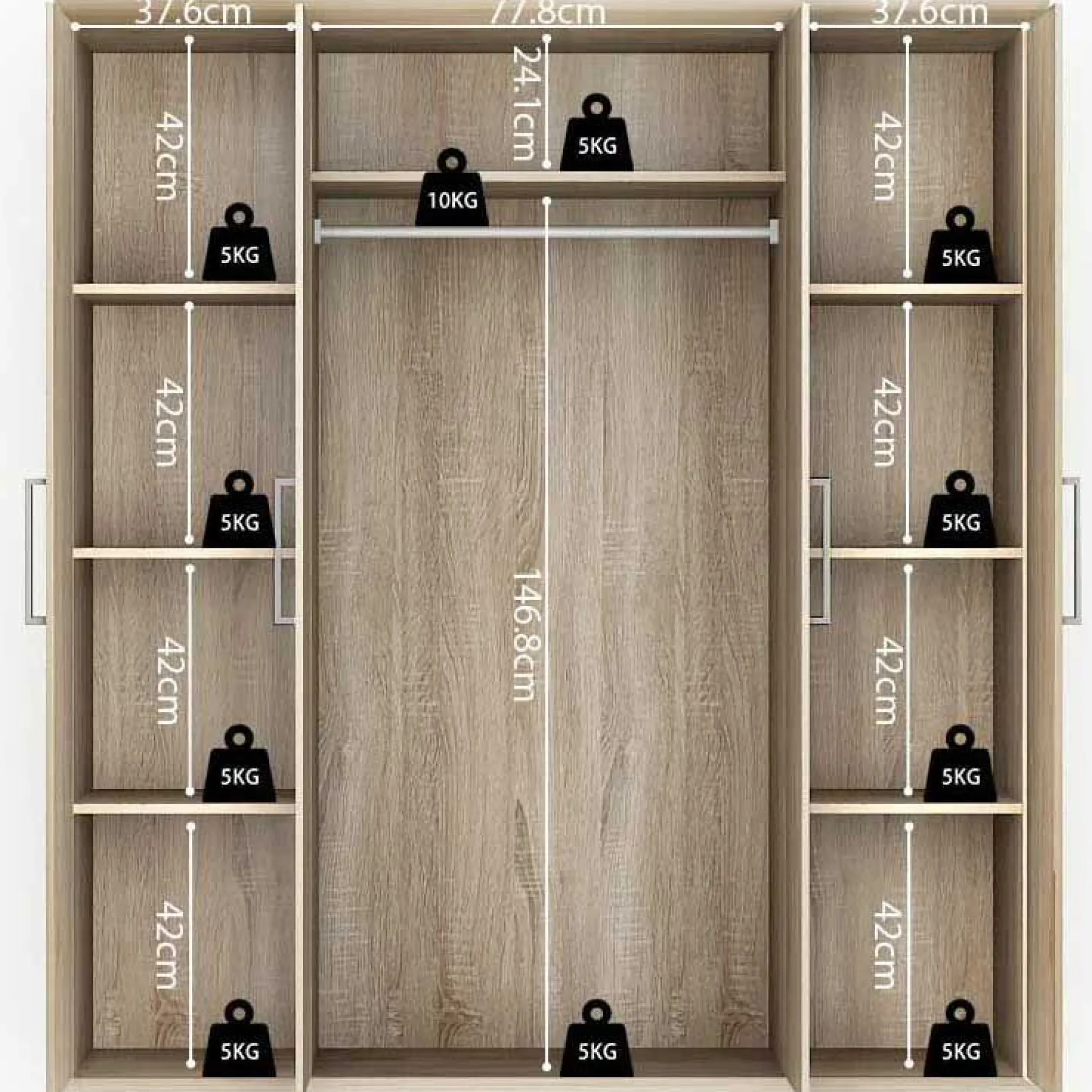 Kleiderschrank Nikkie 160 cm-sonoma Eiche