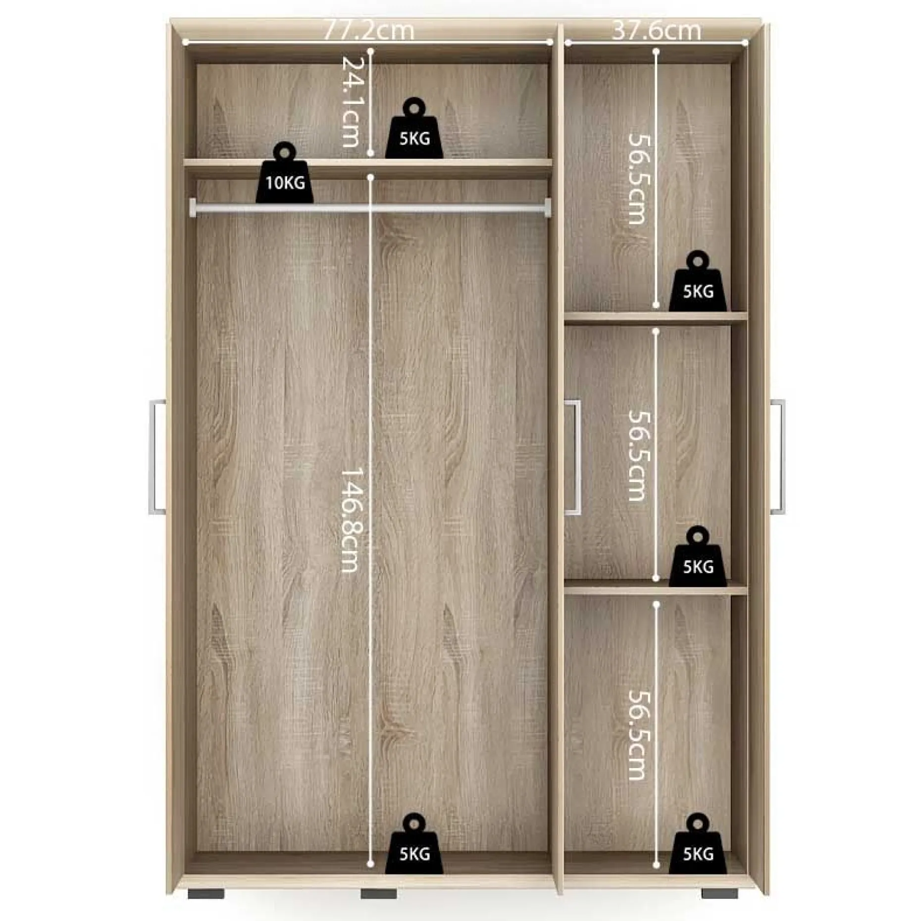 Kleiderschrank Nikkie 120 cm-sonoma Eiche