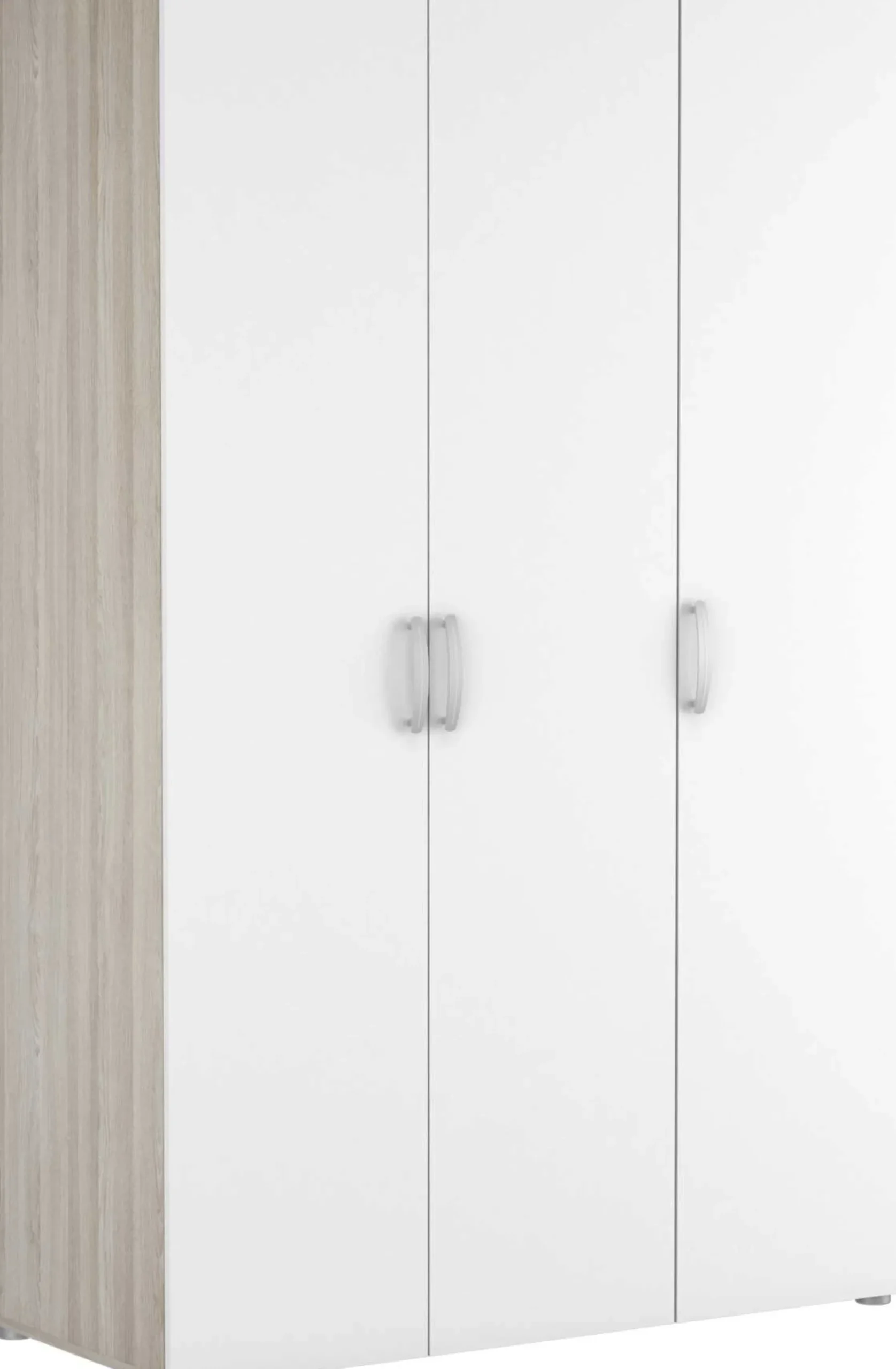 Kleiderschrank Noni-3 Flügeltüren, 1 Kleiderstange und 3 Einlegeböden-Shannon Eiche/Mattweiß