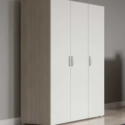 Kleiderschrank Noni-3 Flügeltüren, 1 Kleiderstange und 3 Einlegeböden-Shannon Eiche/Mattweiß