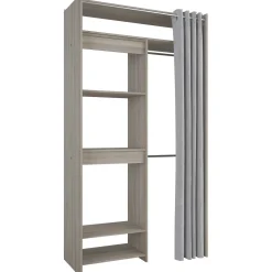 Kleiderschrank Odette 6 Ablagefächer, 2 Kleiderstangen und 1 Vorhang - Shannon Eiche