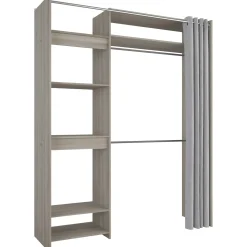 Kleiderschrank Odette 6 Ablagefächer, 2 Kleiderstangen und 1 Vorhang - Shannon Eiche