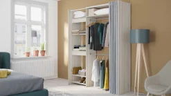 Kleiderschrank Odette 6 Ablagefächer, 2 Kleiderstangen und 1 Vorhang - Shannon Eiche
