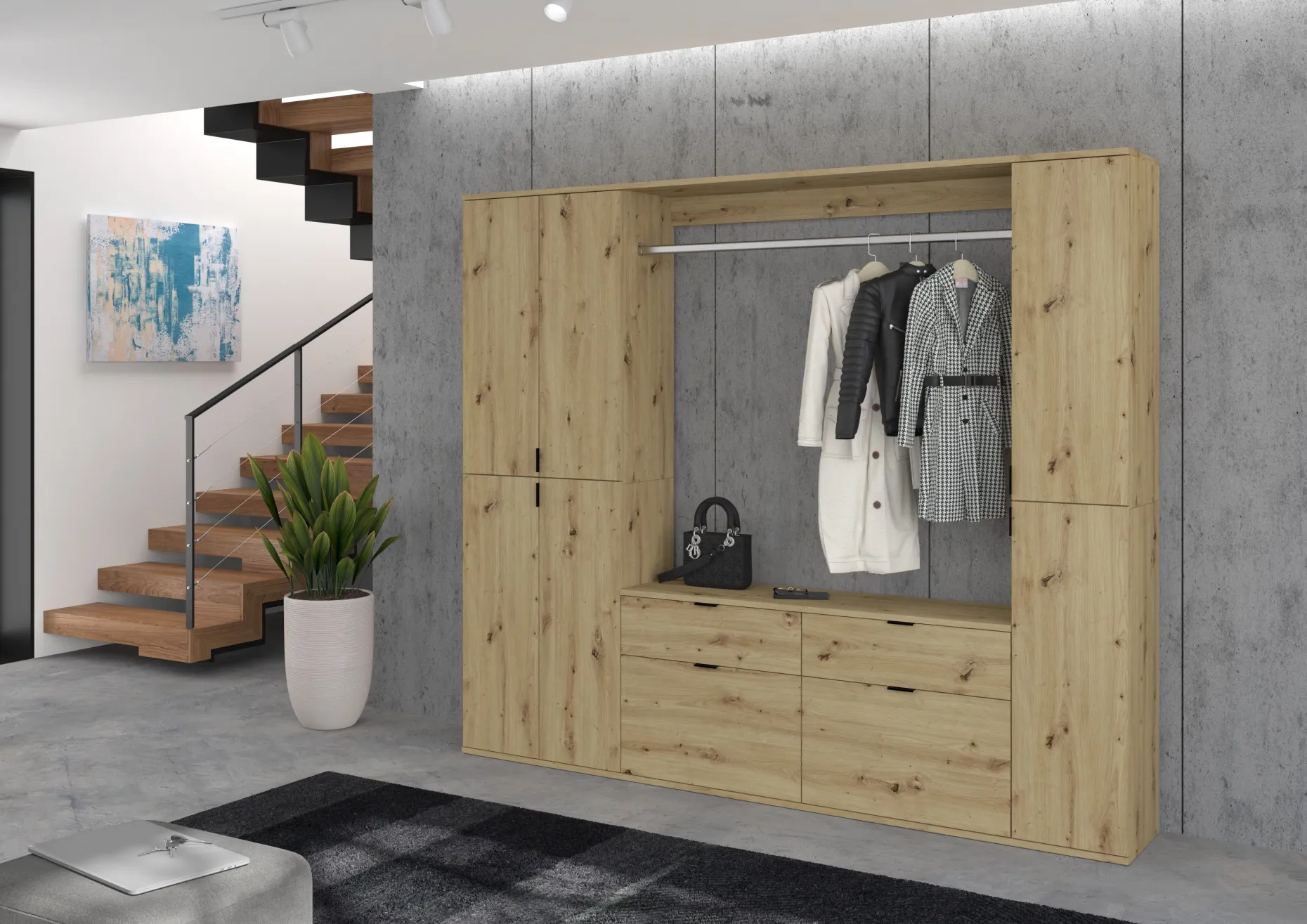 Kleiderschrank Projekt X Emob - Artisan Eiche - 212x193x34 cm
