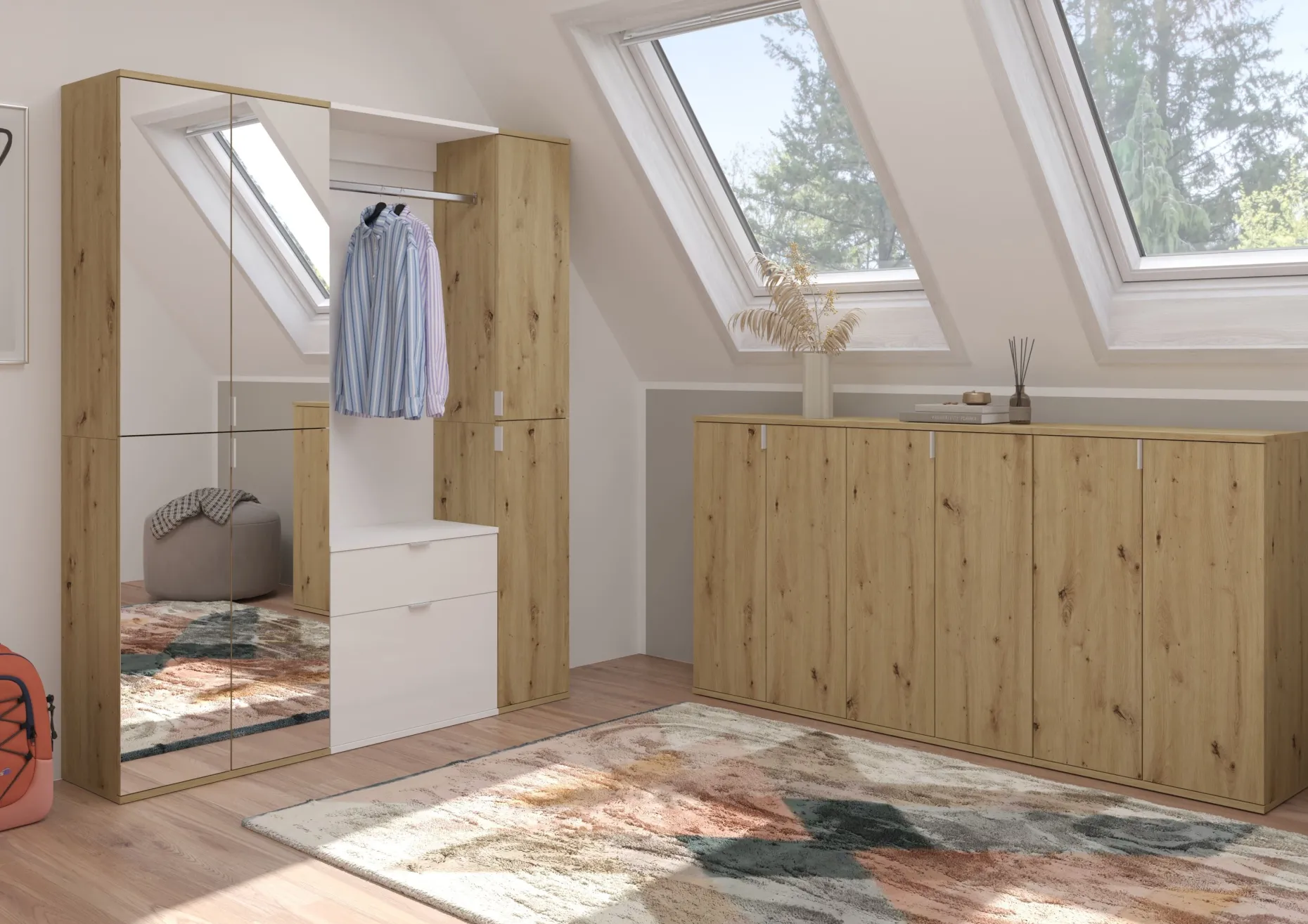 Kleiderschrank Projekt X Emob Artisan Eiche Weiß 152x193x34 cm
