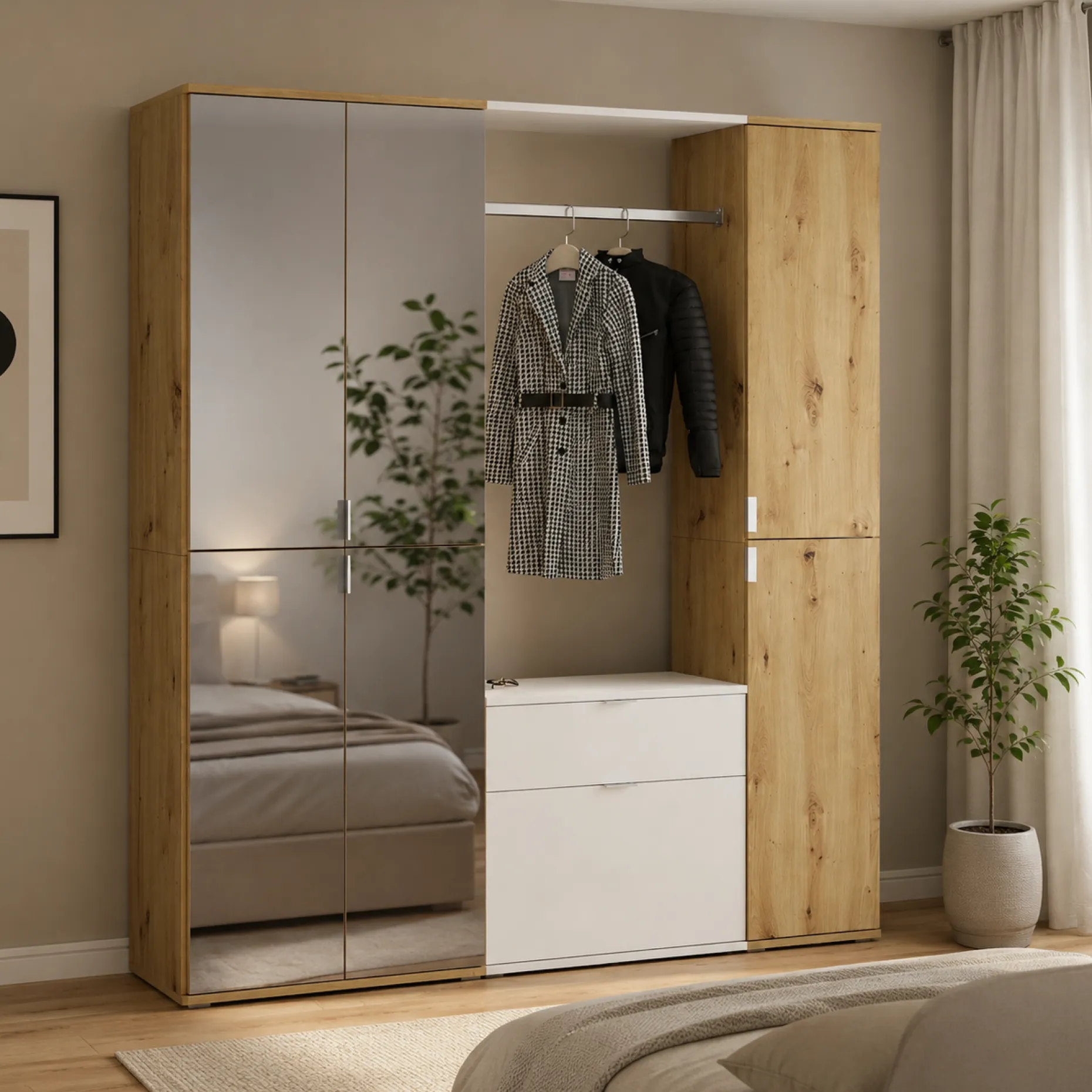Kleiderschrank Projekt X Emob Artisan Eiche Weiß 152x193x34 cm
