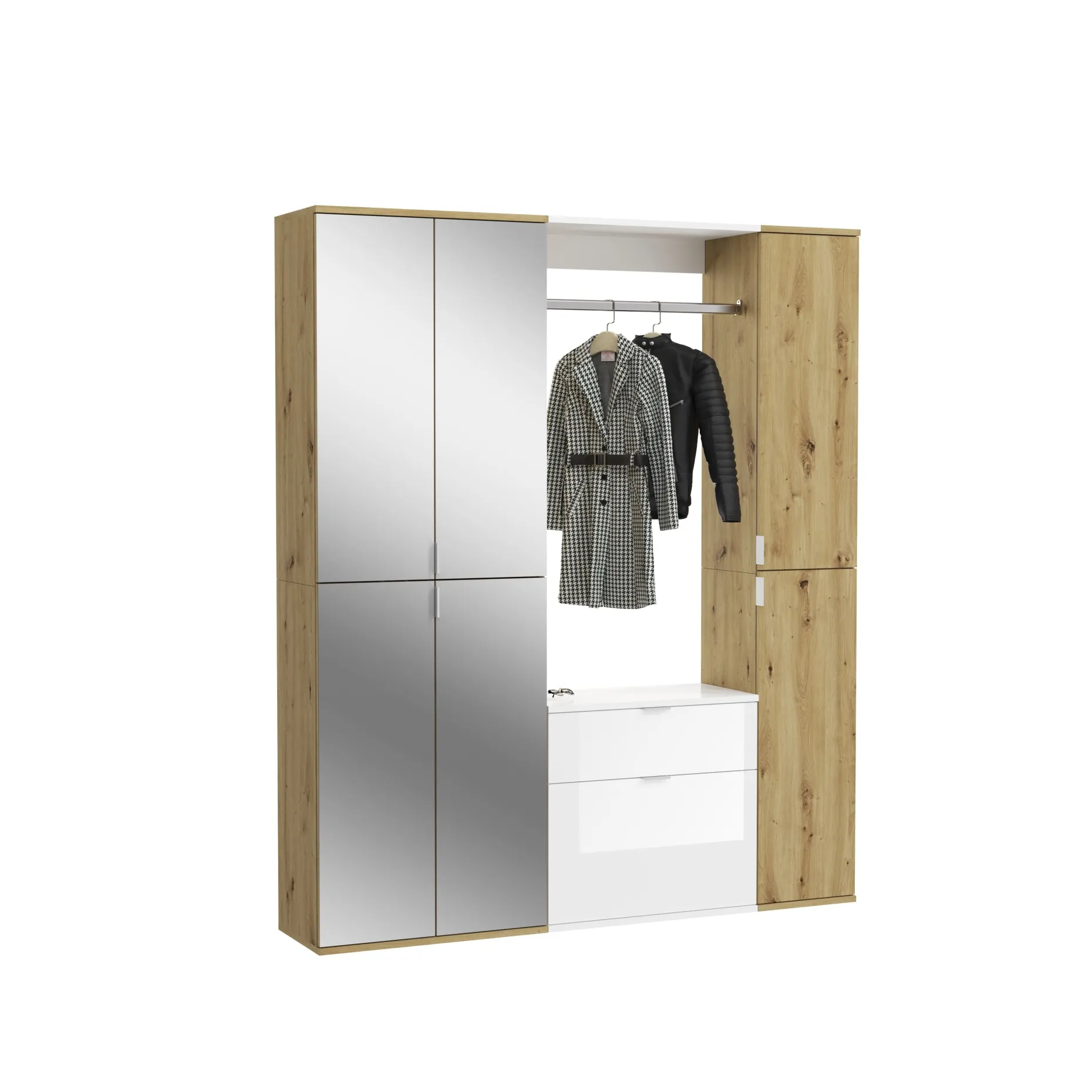 Kleiderschrank Projekt X Emob Artisan Eiche Weiß 152x193x34 cm