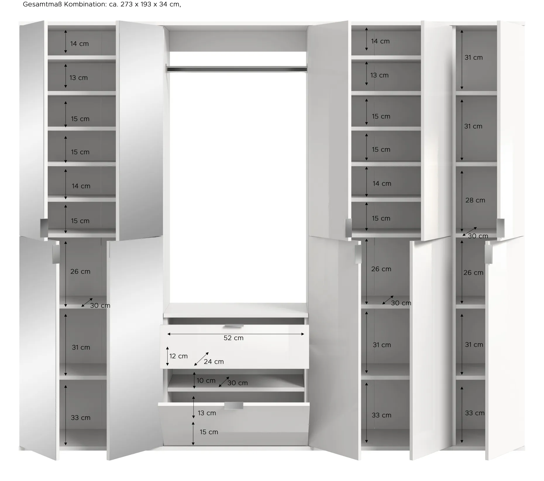 Kleiderschrank Projekt X Emob - Artisan Eiche - 213x193x34 cm - Natur
