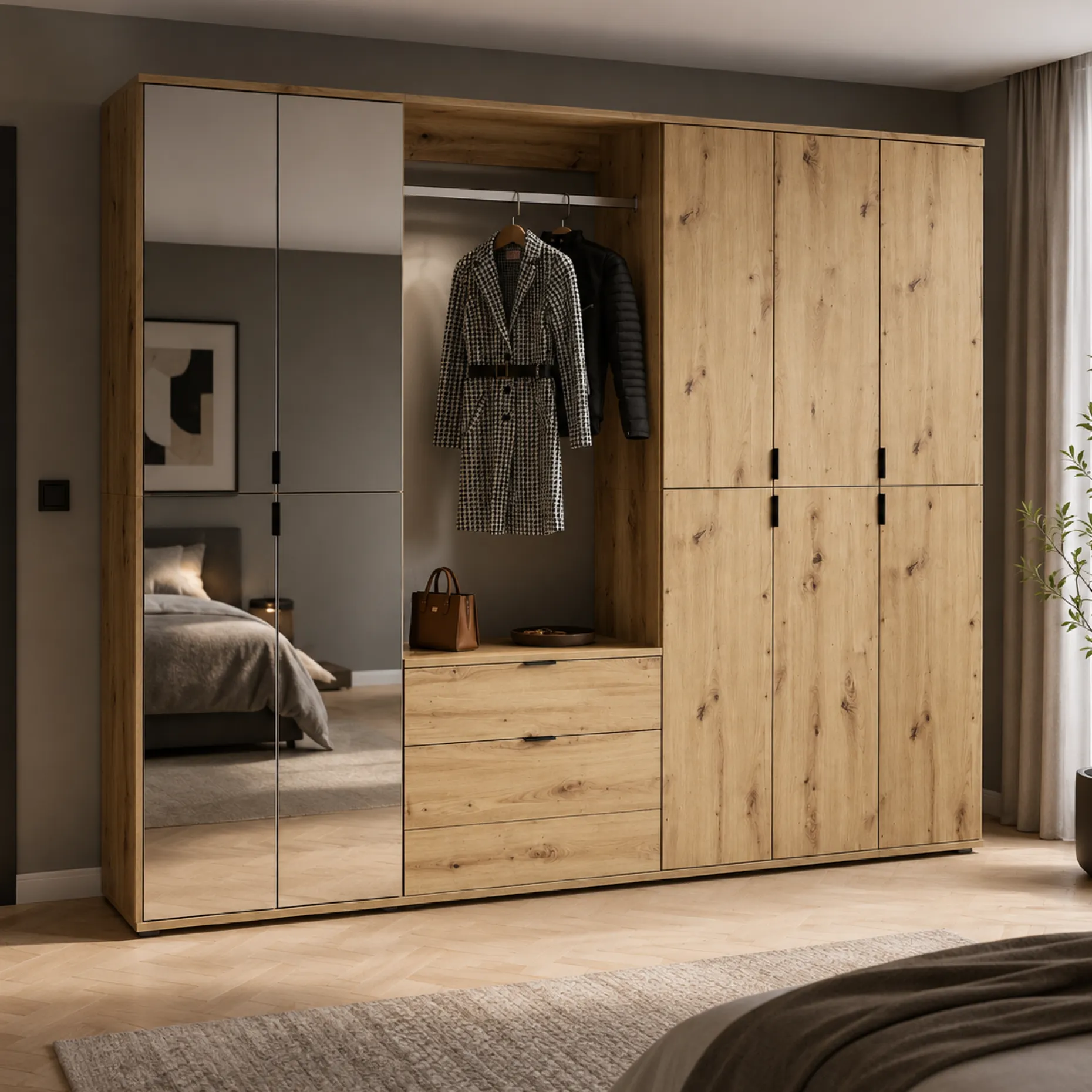 Kleiderschrank Projekt X Emob - Artisan Eiche - 213x193x34 cm - Natur