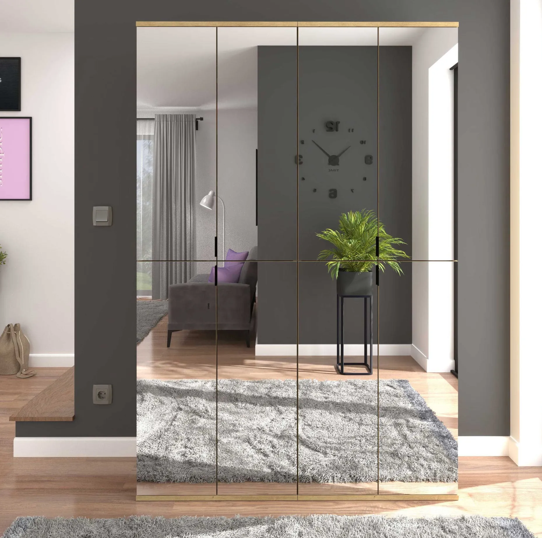 Kleiderschrank Projekt X Emob Artisan Eiche mit Spiegel 122x193x34 cm