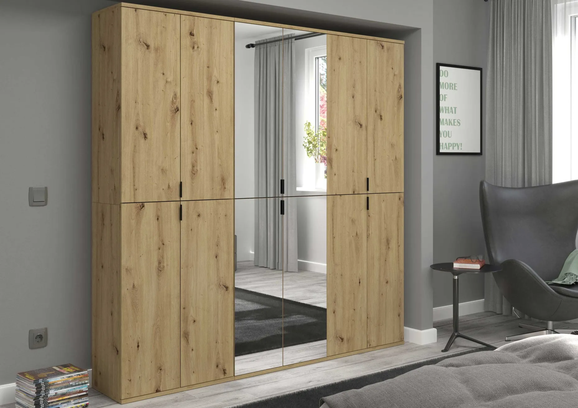 Kleiderschrank Projekt X Emob - Artisan Eiche - 183x193x34 cm - Spiegeltür