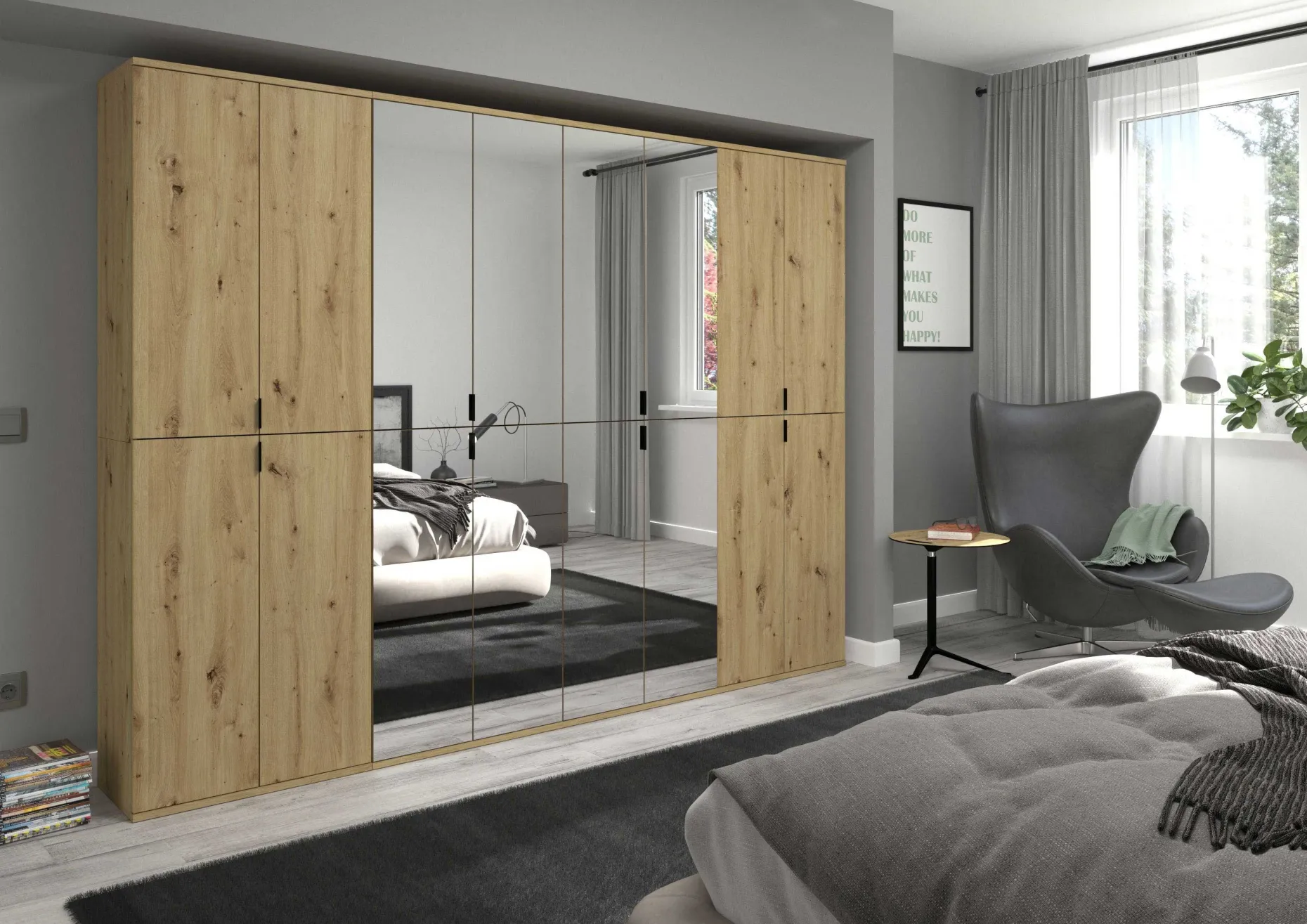 Kleiderschrank Projekt X Emob – Artisan Oak – 244x193x34 cm – mit Spiegel