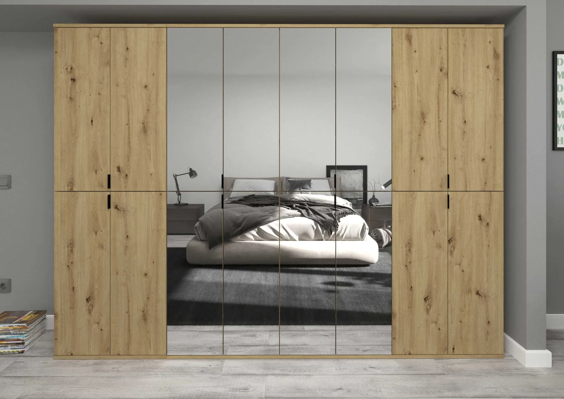 Kleiderschrank Projekt X Emob – Artisan Oak – 244x193x34 cm – mit Spiegel