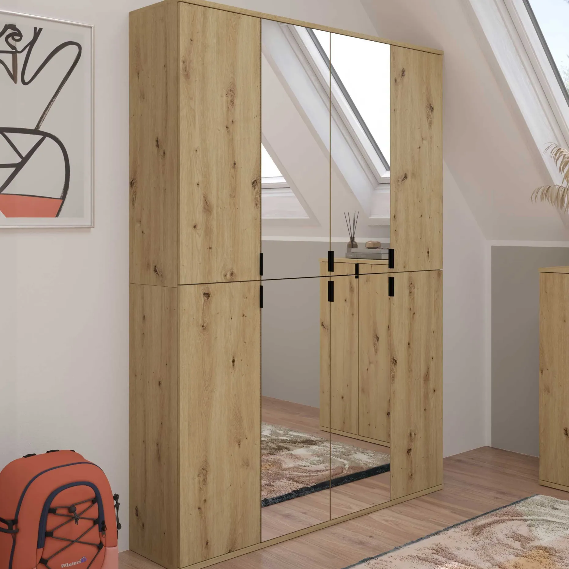Kleiderschrank Projekt X Emob - Artisan Eiche - 121x193x34 cm - Spiegel