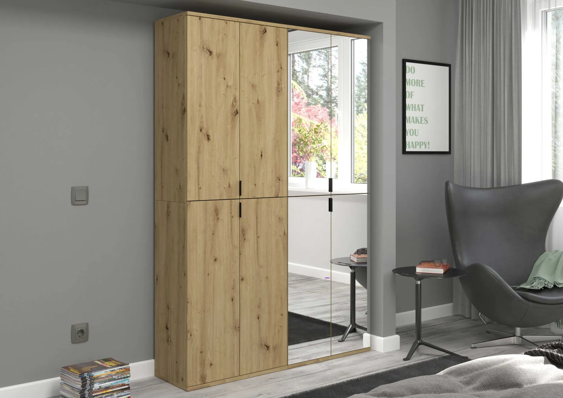 Kleiderschrank Projekt X Emob - Artisan Eiche Spiegel - 122x193x34 cm