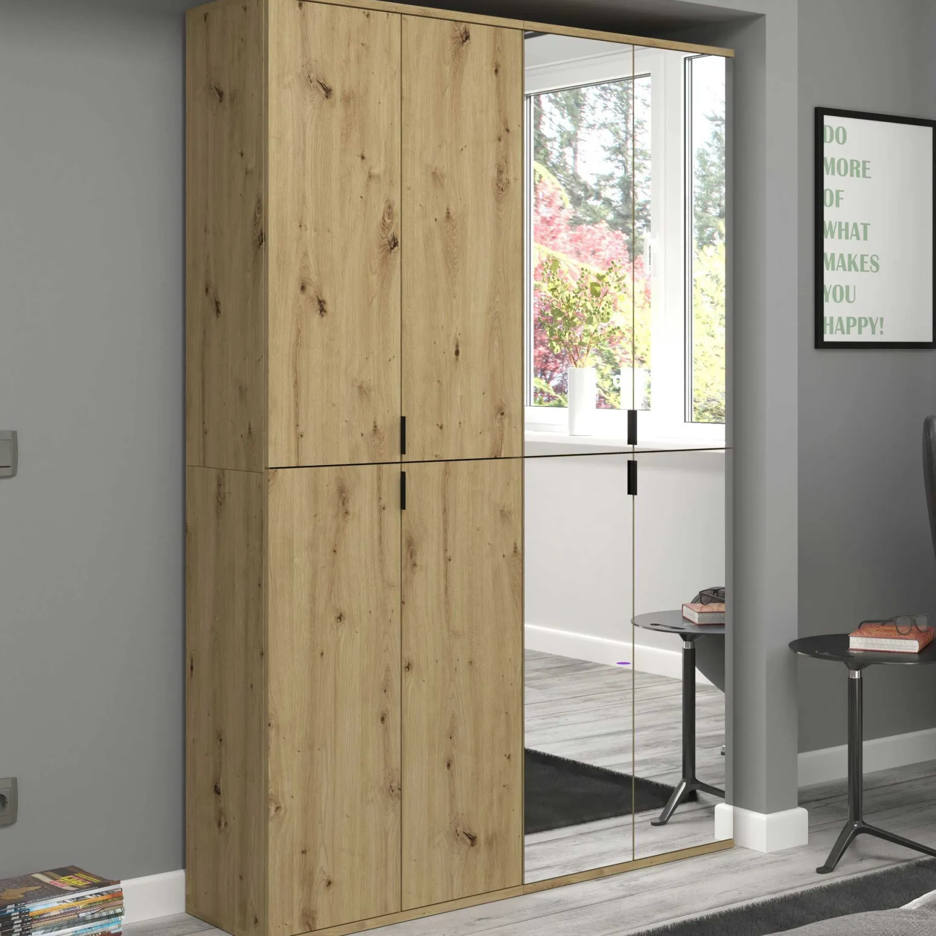 Kleiderschrank Projekt X Emob - Artisan Eiche Spiegel - 122x193x34 cm