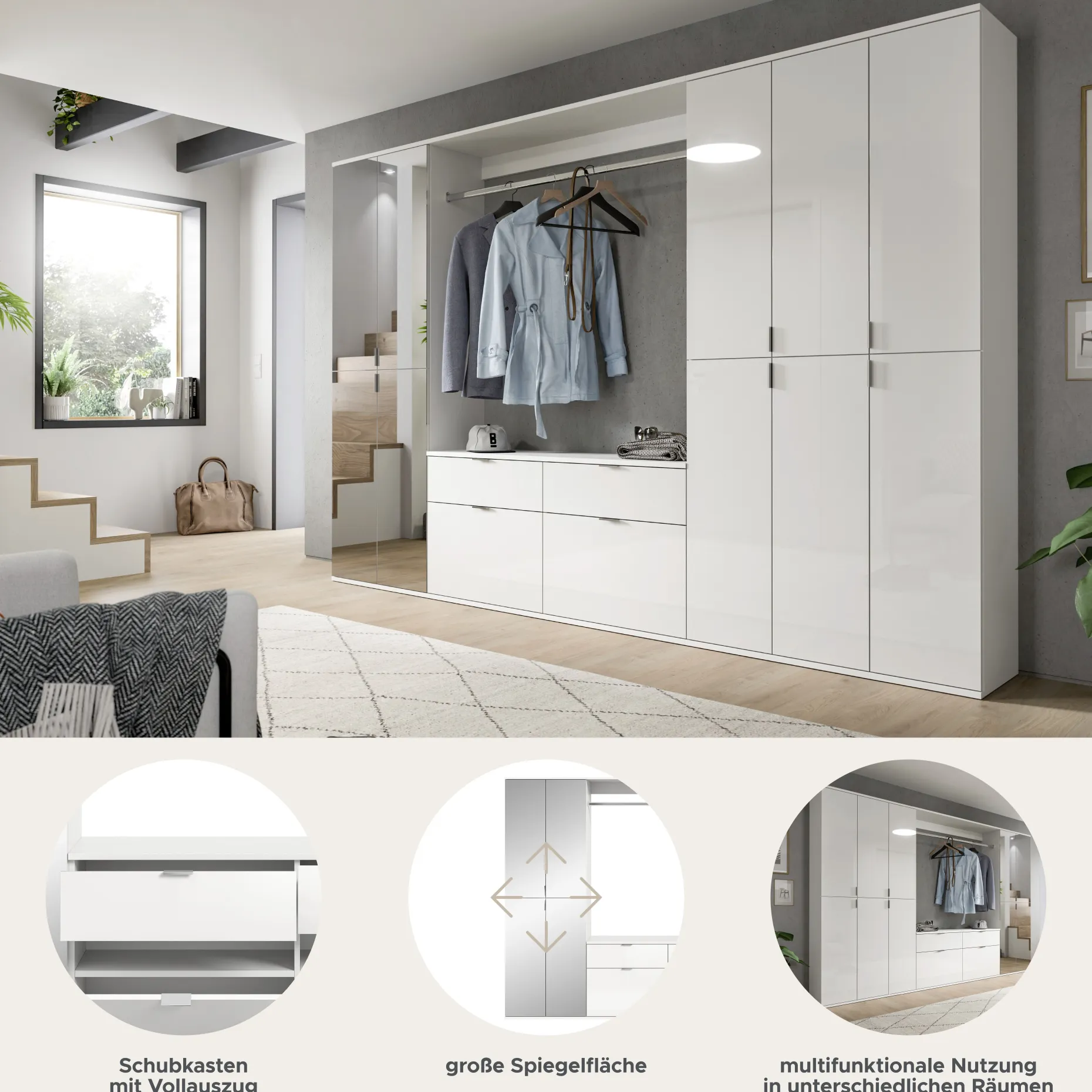 Kleiderschrank Projekt X Xonox - Weiß Hochglanz - 273x193x34 cm