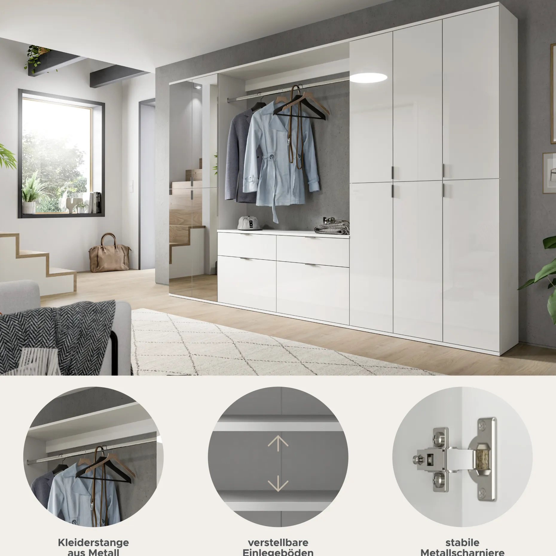 Kleiderschrank Projekt X Xonox - Weiß Hochglanz - 273x193x34 cm