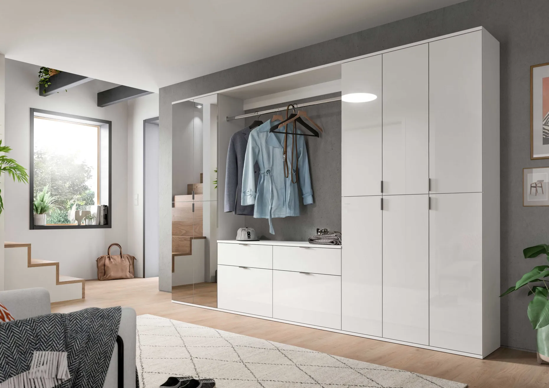 Kleiderschrank Projekt X Xonox - Weiß Hochglanz - 273x193x34 cm