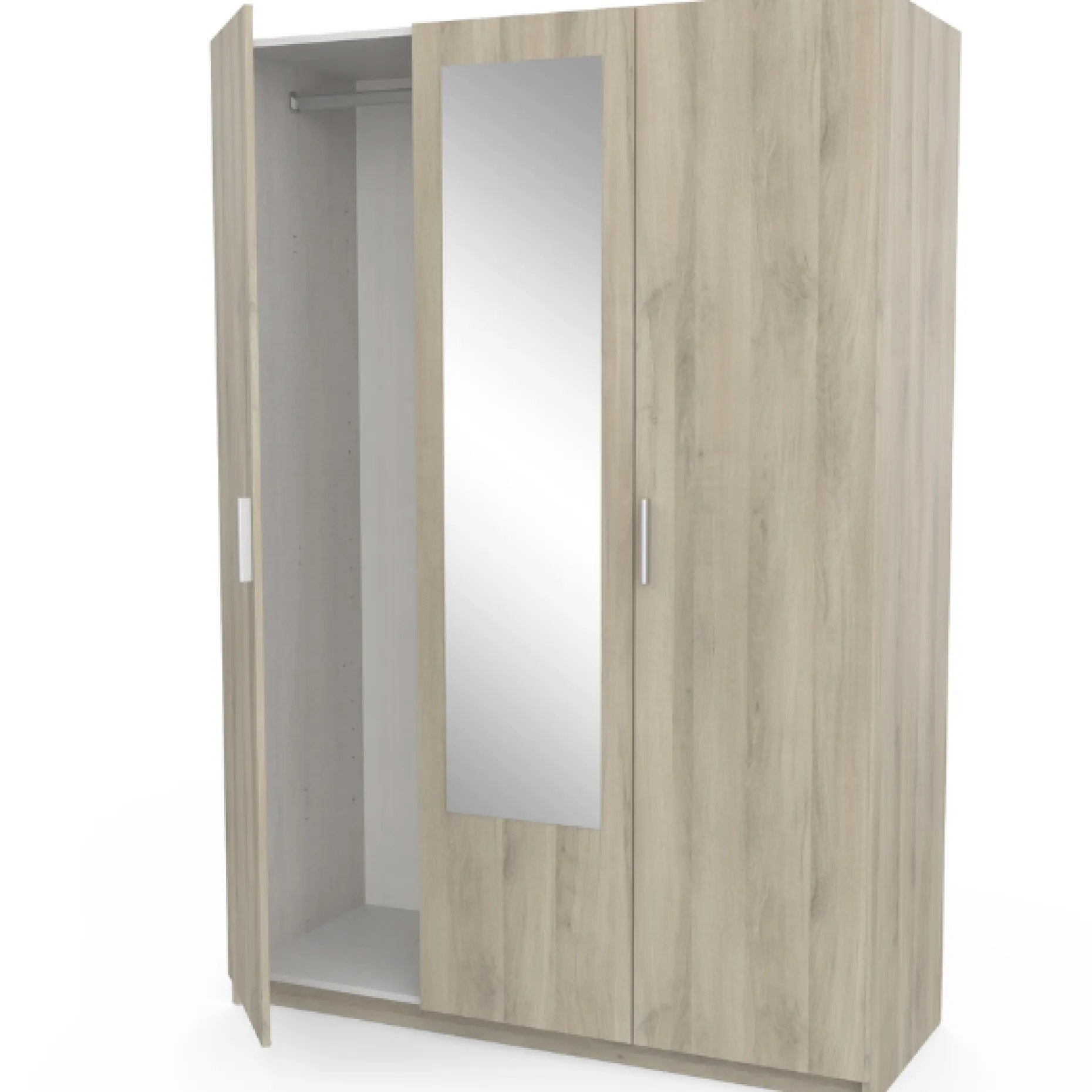 Kleiderschrank Prya 3 Drehtüren, 4 Einlegeböden und 1 Kleiderstange-Kronberg Eiche Dekor