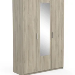 Kleiderschrank Prya 3 Drehtüren, 4 Einlegeböden und 1 Kleiderstange-Kronberg Eiche Dekor