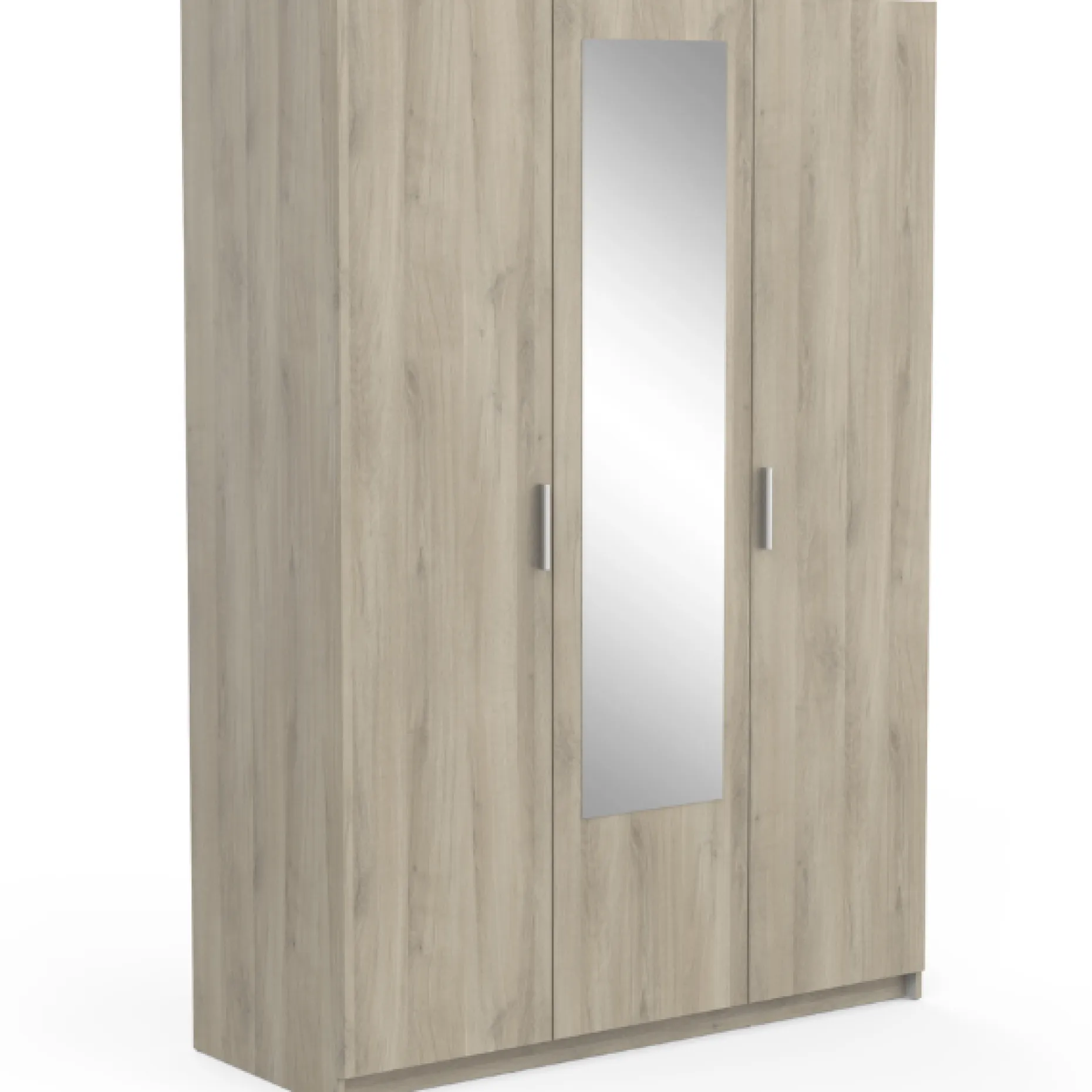 Kleiderschrank Prya 3 Drehtüren, 4 Einlegeböden und 1 Kleiderstange-Kronberg Eiche Dekor