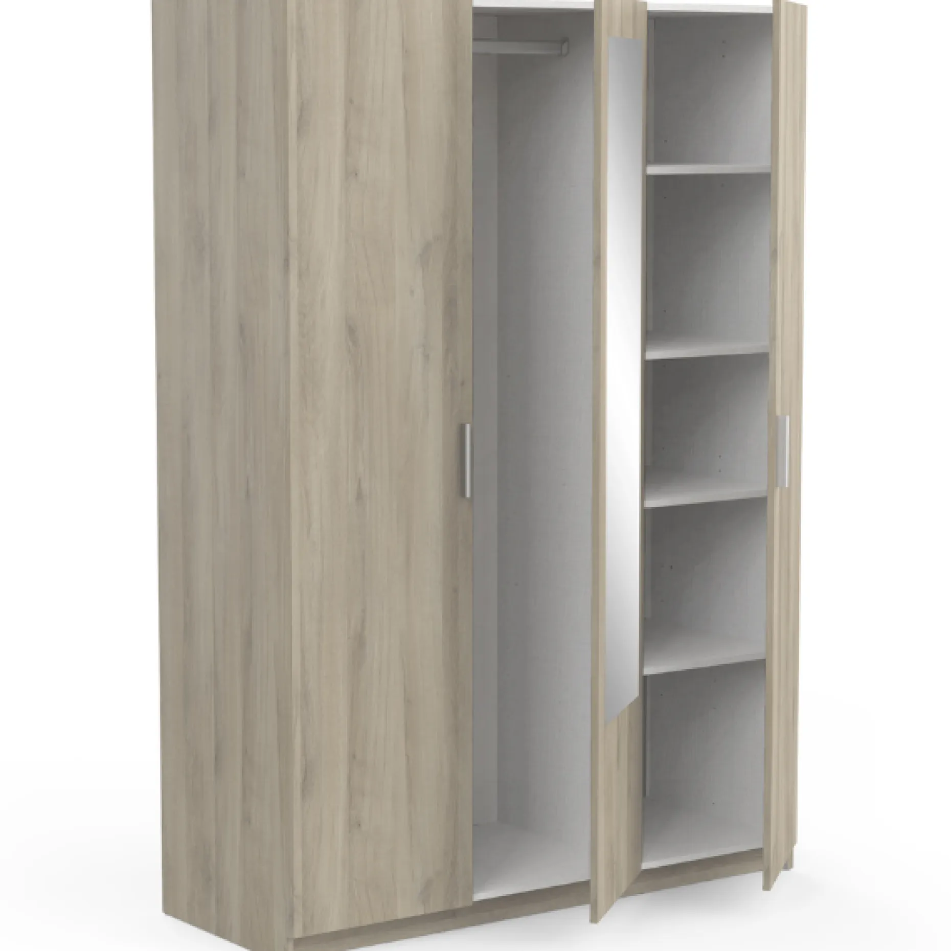 Kleiderschrank Prya 3 Drehtüren, 4 Einlegeböden und 1 Kleiderstange-Kronberg Eiche Dekor