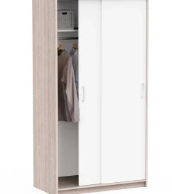 Kleiderschrank Rollo - 102x55x192cm - 2 Türen - weiß/Eiche Dekor