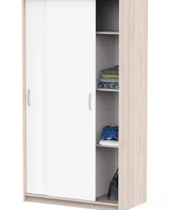 Kleiderschrank Rollo - 102x55x192cm - 2 Türen - weiß/Eiche Dekor