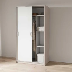 Kleiderschrank Rollo - 102x55x192cm - 2 Türen - weiß/Eiche Dekor